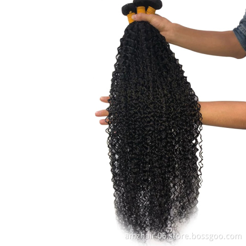 Natural Color Kinky Curly Human Hair Weave Extension Double Weft Raw Indian Curly Cuticle Aligned Virgin Human Hair Bundle